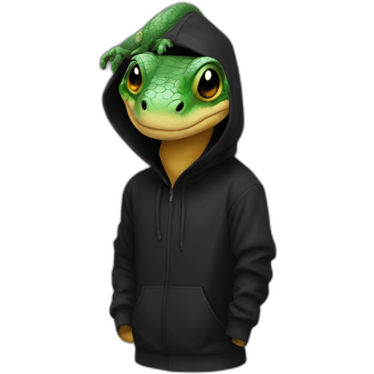 a reptile in a black hoodie over his head emoji