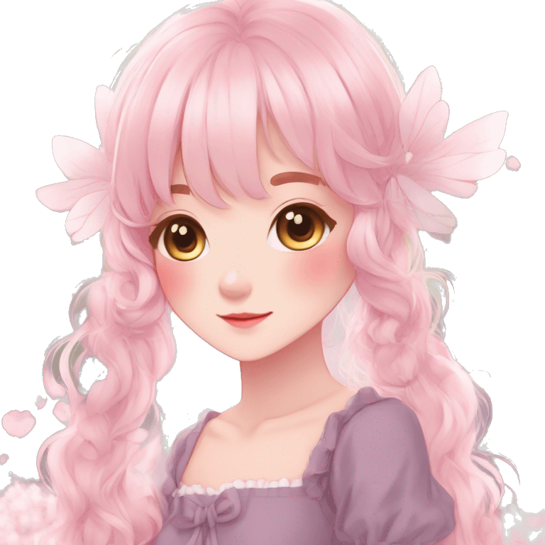 Gorgeous anime style lady with blushing face cottagecore fairycore  Kawaii anime colorful pearly romantic simplistic aesthetic trending stylea emoji