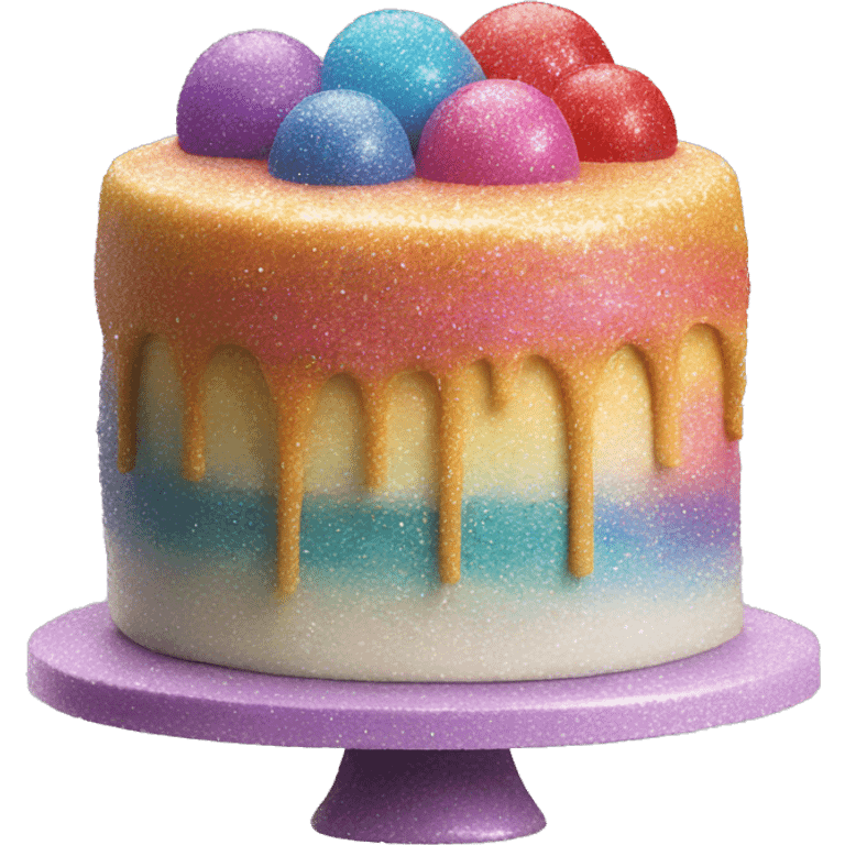 Realistic cake with colorful glitter emoji