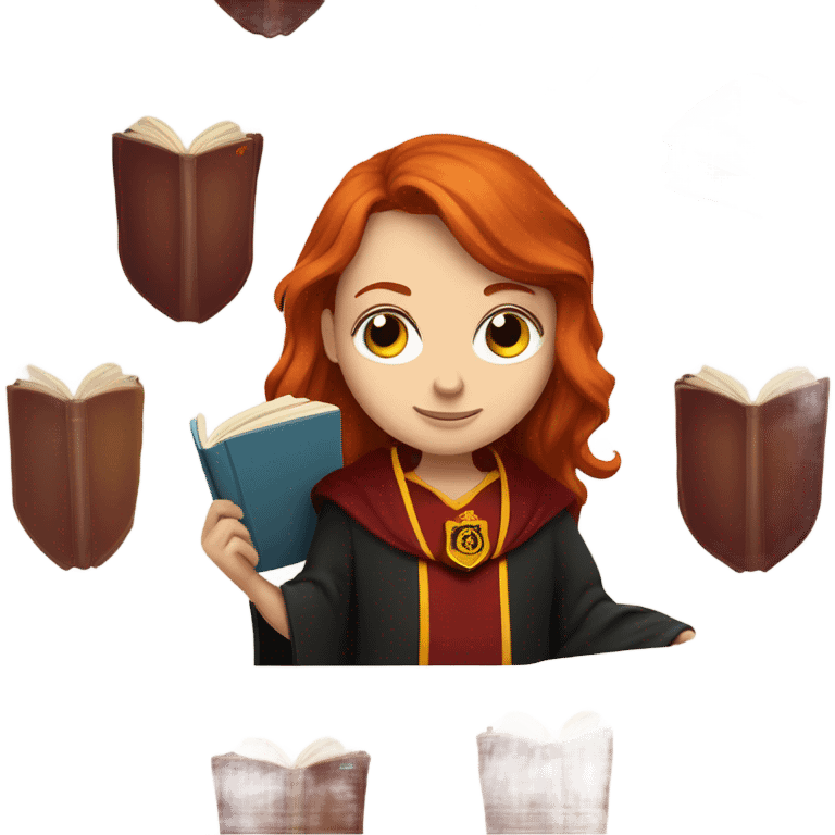 Redhead with blue eyes gryffindor reading a book emoji