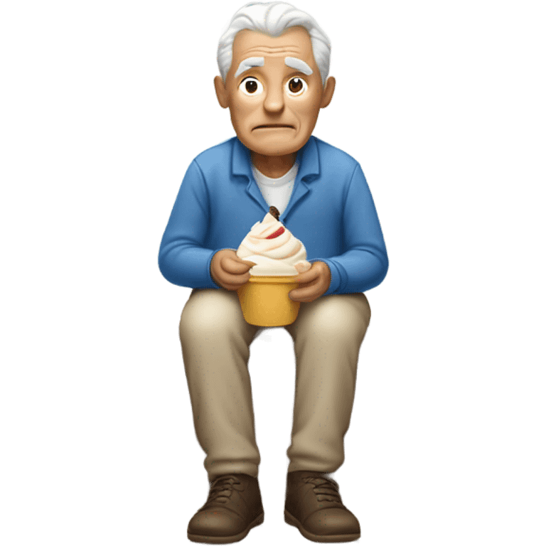 Old man sitting alone eating ice cream emoji