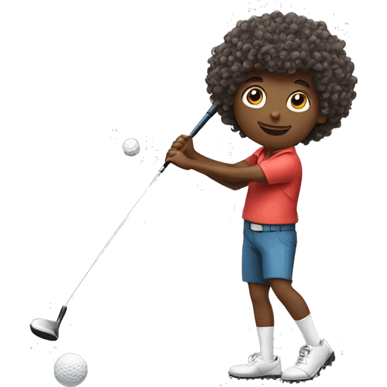 curly hair boy playing golf emoji