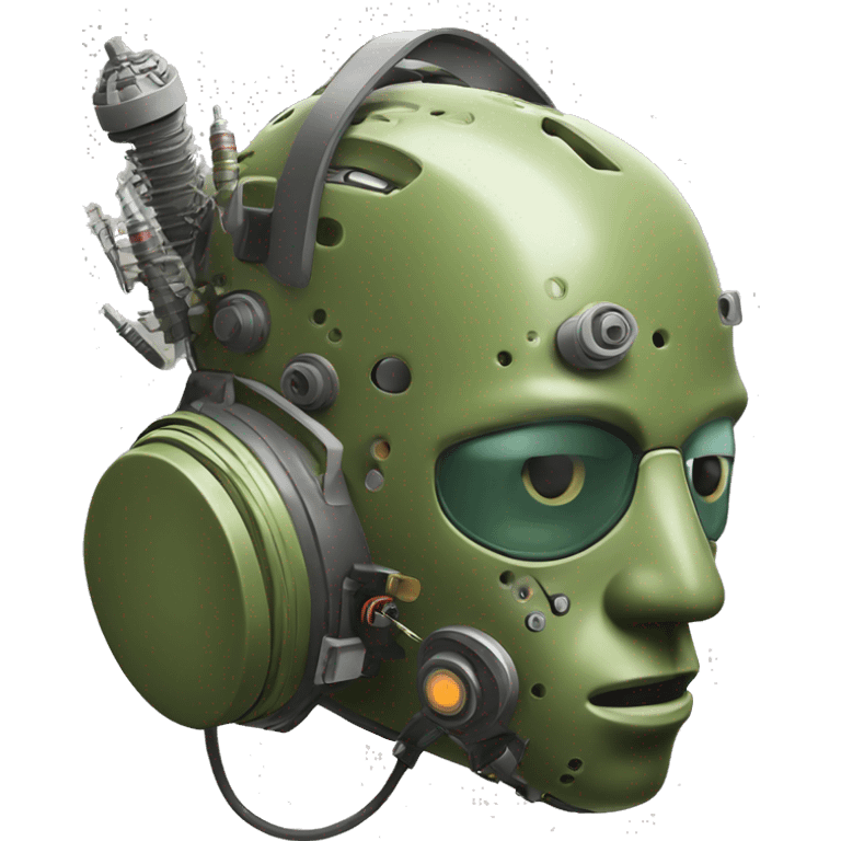 Olive green mohawk cyborg head with respirator mask and circuits emoji