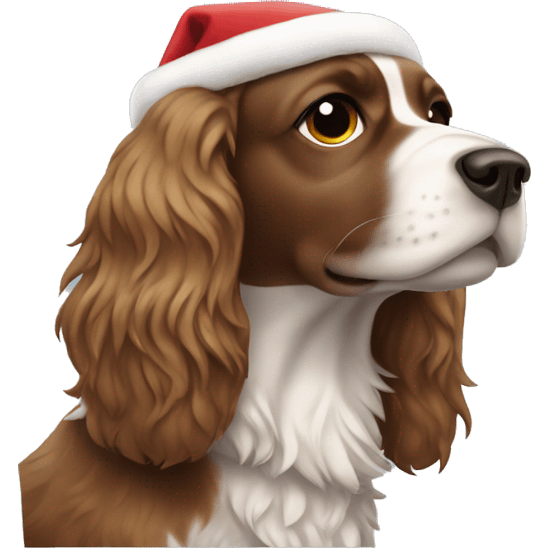 Spaniel with earmuffs and Santa coat emoji