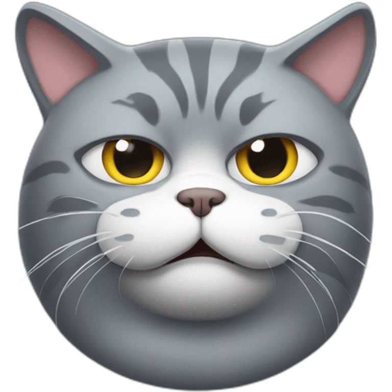 fat gray cat with an angry face emoji