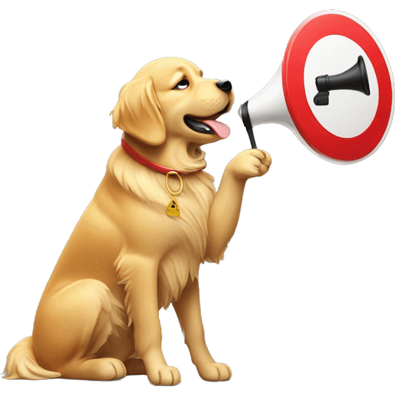 Golden retriever blowing whistle holding stop sign emoji