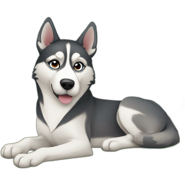 Husky resting under a Palm tree emoji