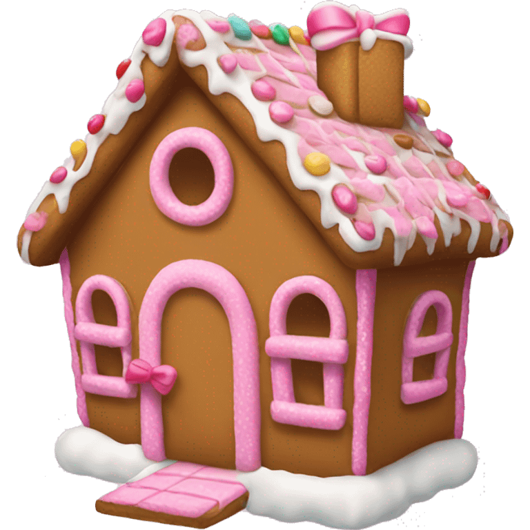 Gingerbread house with a pink bow  emoji