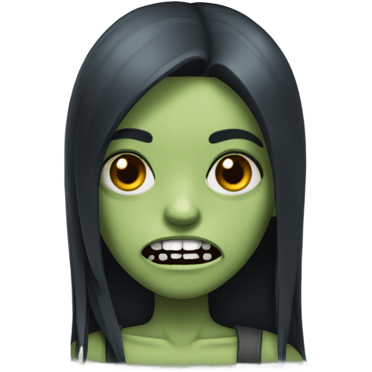 girl zombie with black long hair with teeth and serious face  emoji