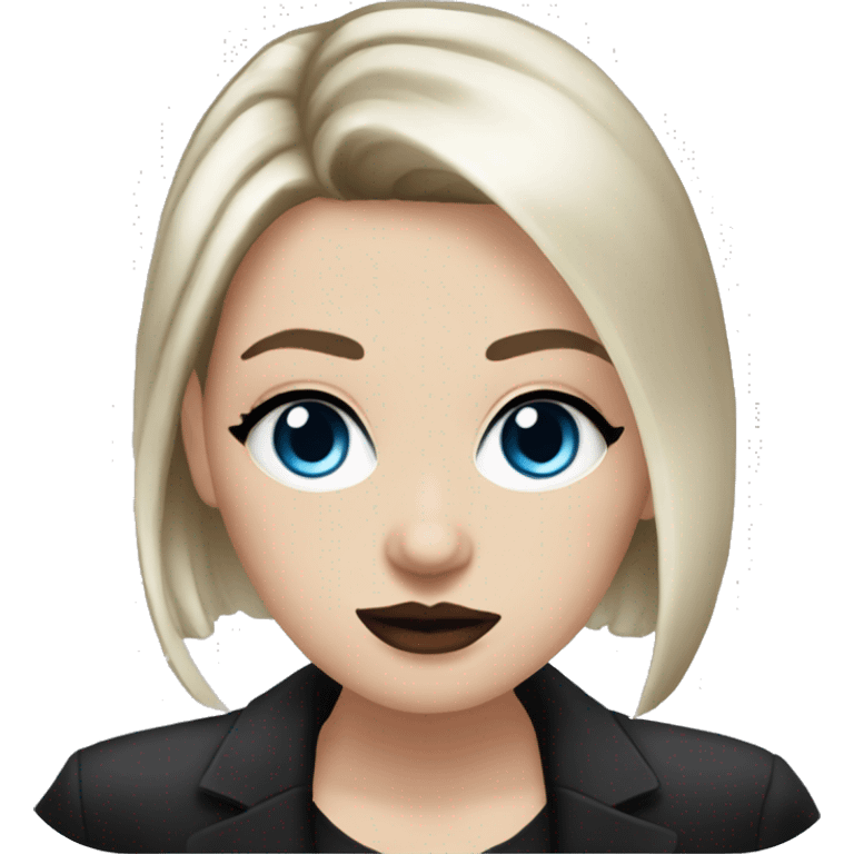 Slavic adult woman, goth eyes makeup, pink lips, blue eyes, medium bob black-to-blonde ombre hair, white T-shirt and black office jacket. emoji