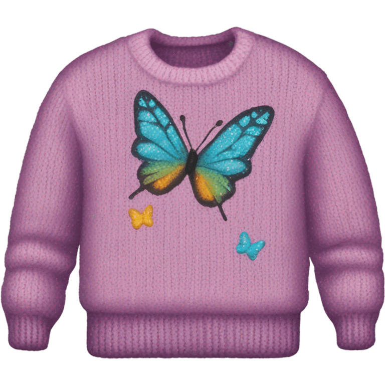 Knit sweater with butterfly glittery design emoji