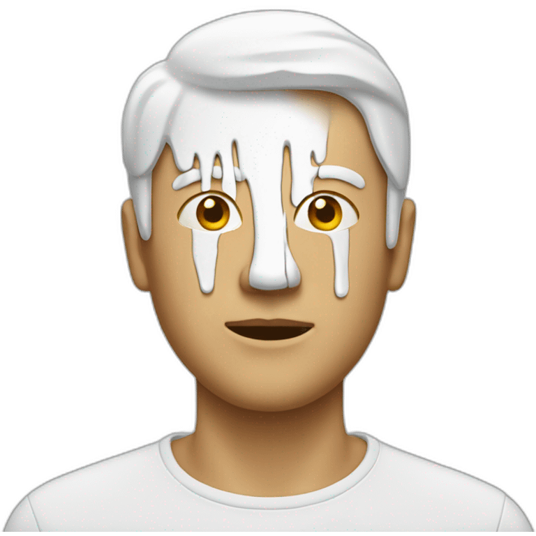 man with white glue drips on his face emoji