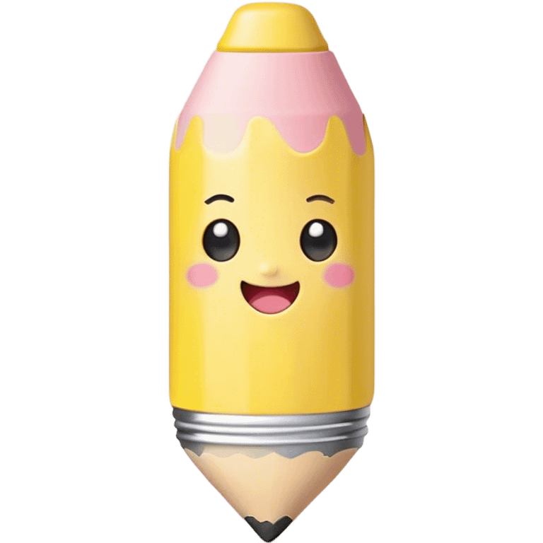 Cute Kawaii Fat Pencil, round and chunky, soft pastel yellow with a cute eraser cap, tiny winking face, glowing highlights, cheerful and ready for doodles! emoji