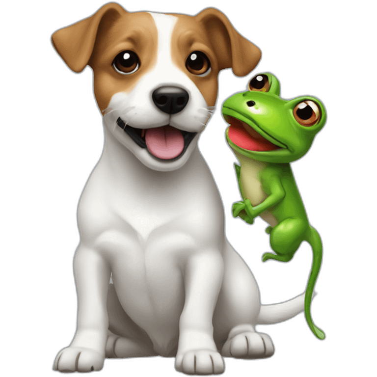 A long hair jack russel holding toy frog in mouth emoji