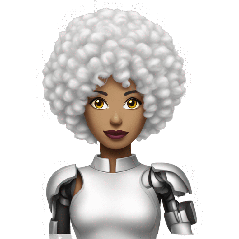 Can you make me an emoji that looks like a cyborg ruPaul with a white afro? I need it to look like a robot/ human combo emoji