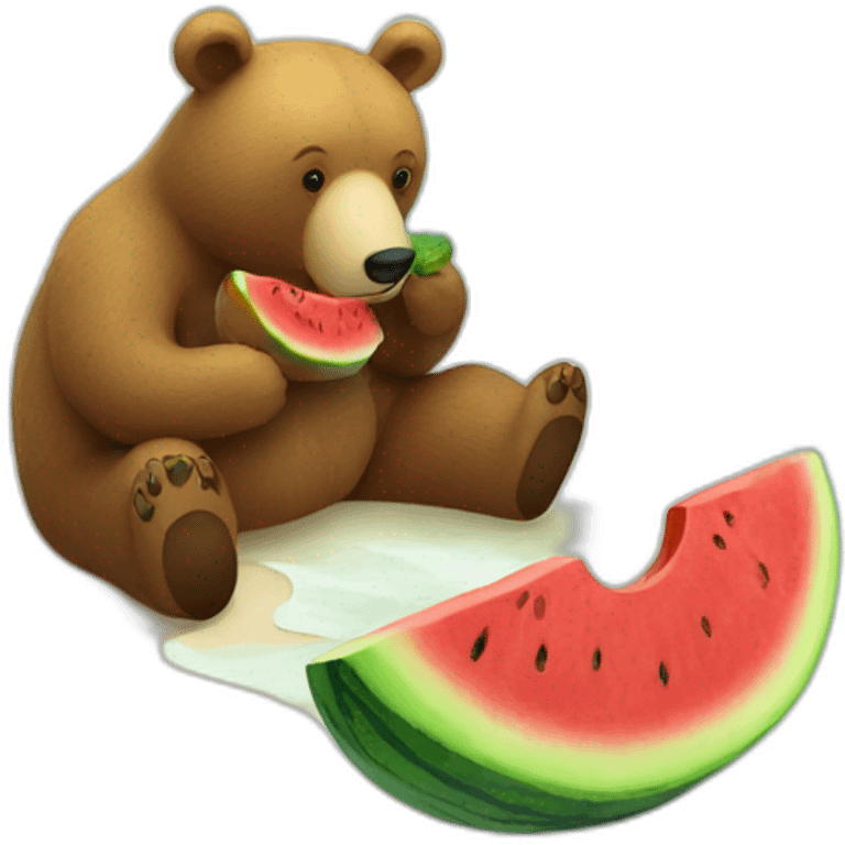 A bear eating watermelon on the beach  emoji