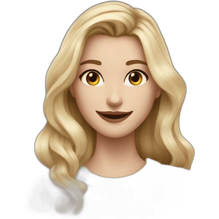 White women, long blonde balayage hair, evil smile, beige sweater emoji