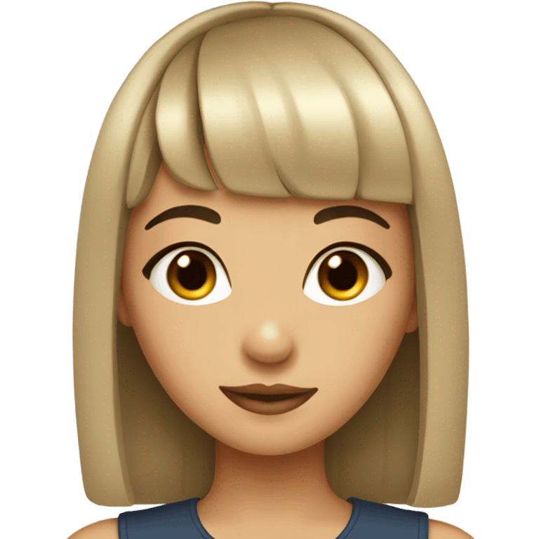 a girl with dark brown hair and mini bangs,  emoji