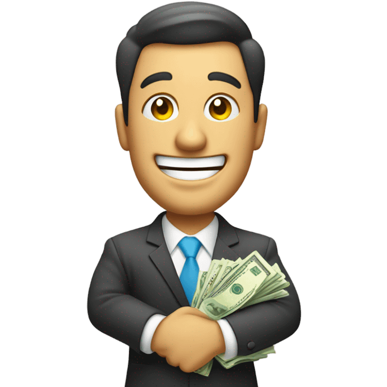 business man happy about saving money with saved money bills emoji