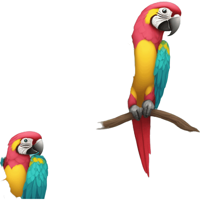 Floral Summer beach cyan pink mustard yellow multicoloured parrot macaw bird holding a plant vine in beak Spanish Italian Mediterranean style floral emoji