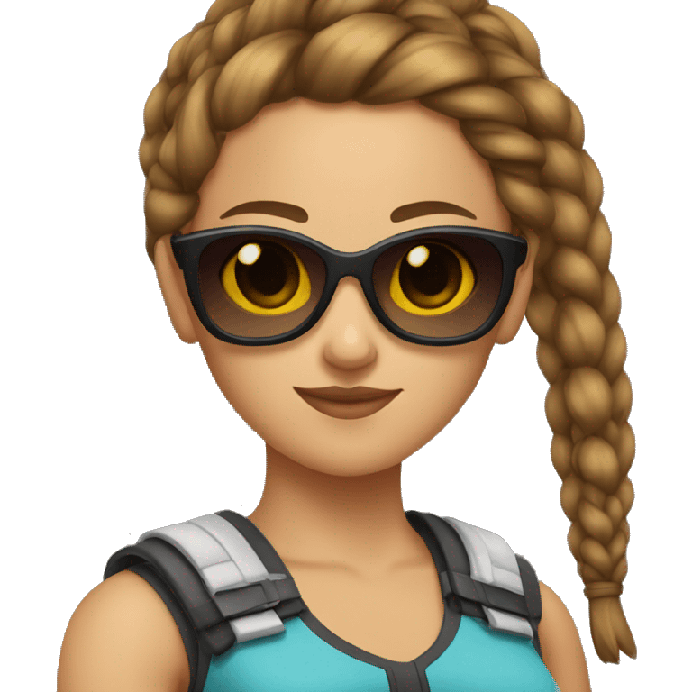 Girl warrior with French braids, brown hair and sunglasses emoji