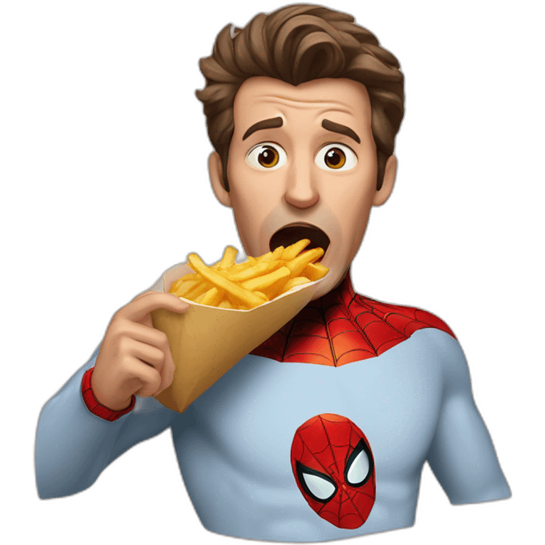 Spider-Man Peter B stuffing fries in mouth emoji