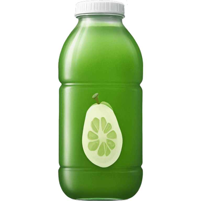 aesthetic green juice in tall clear full plastic drink bottle with white lid realistic soft textures emoji