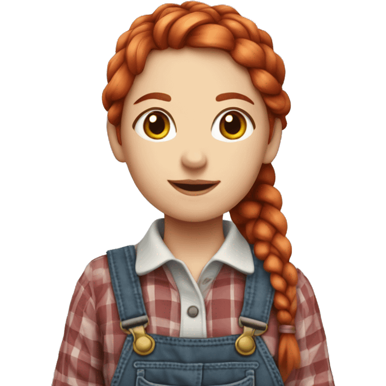 Farmer girl, red hair with braids ,and plaid shirt and overalls  emoji