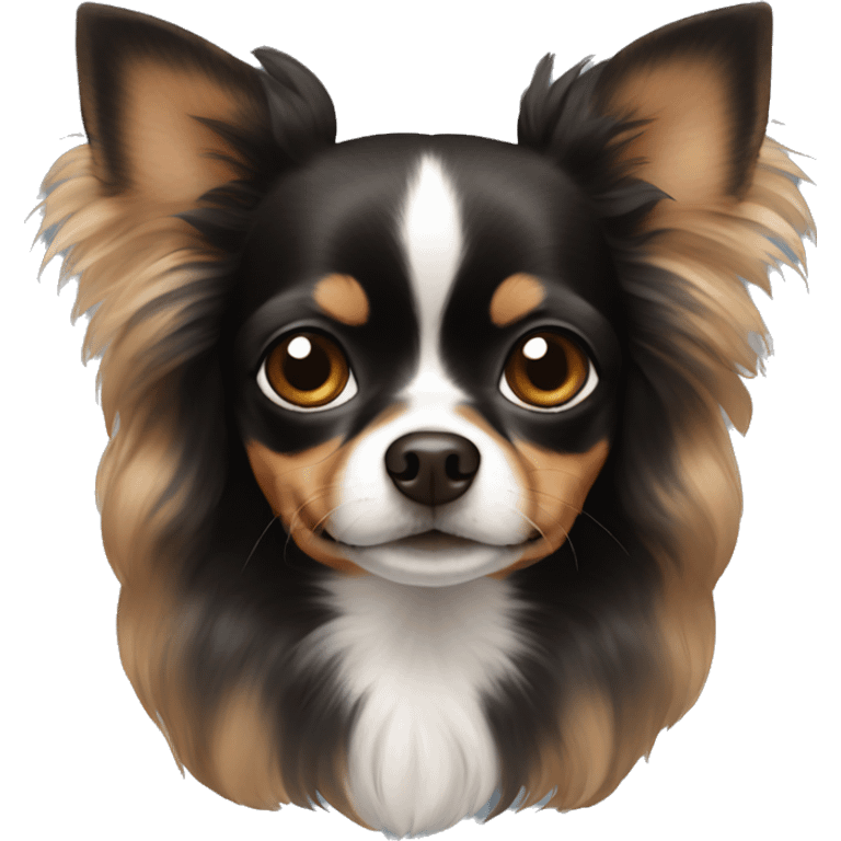 black and brown chihuahua with big hair on the ears emoji