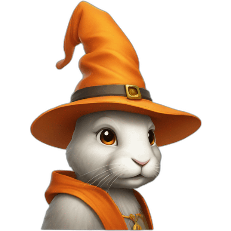 portrait of a rabbit wizard, with an orange hat emoji