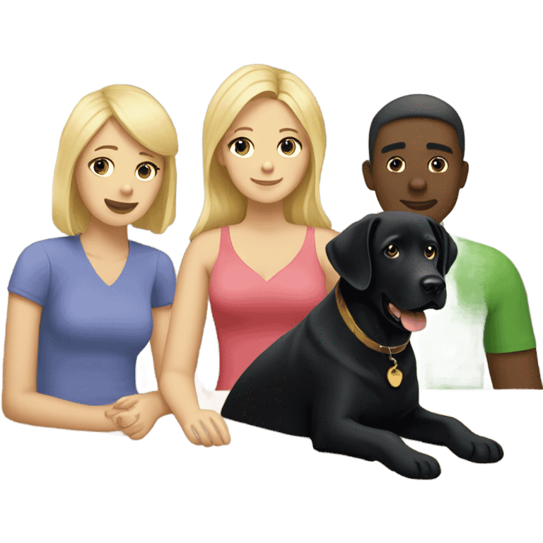 Black Labrador retriever with blonde haired woman and long black haired man  emoji