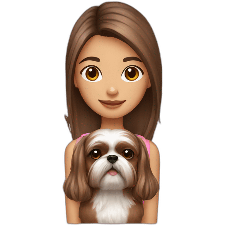 girl with a small pure brown shih tzu dog emoji