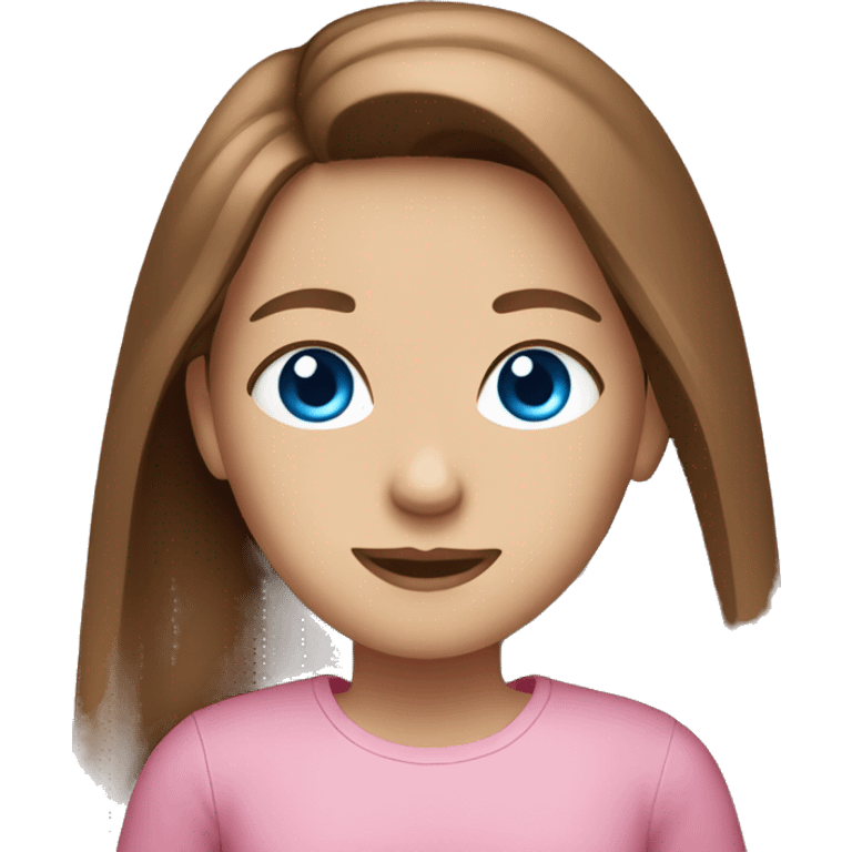 pretty girl with blue eyes and long brown hair and a pink shirt emoji