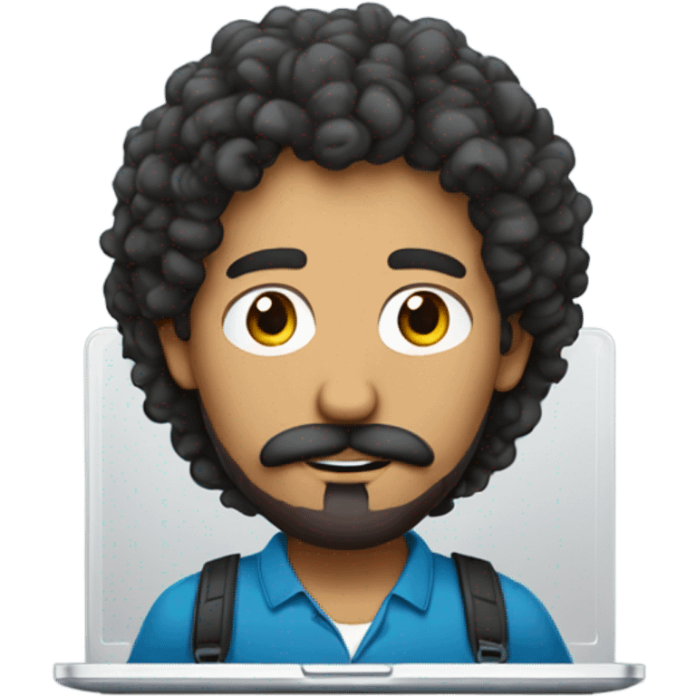 no glasses, Mexican school IT technician with apple laptop and with curly hair and mustache and beard  emoji