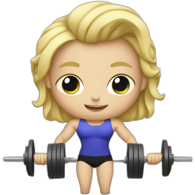 blonde weightlifter holding computer emoji