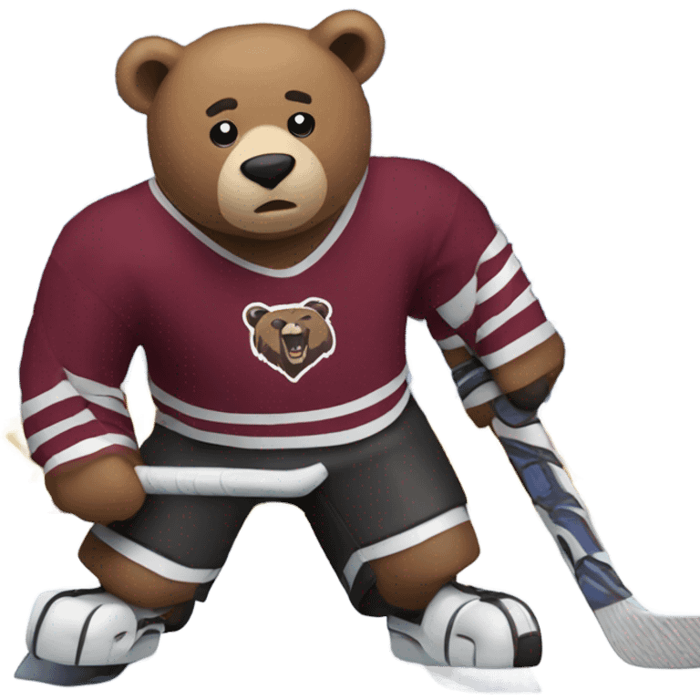 Bear playing hockey maroon jersey shooting puck emoji