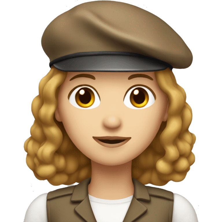 Woman with shoulder length light brown hair with beret emoji