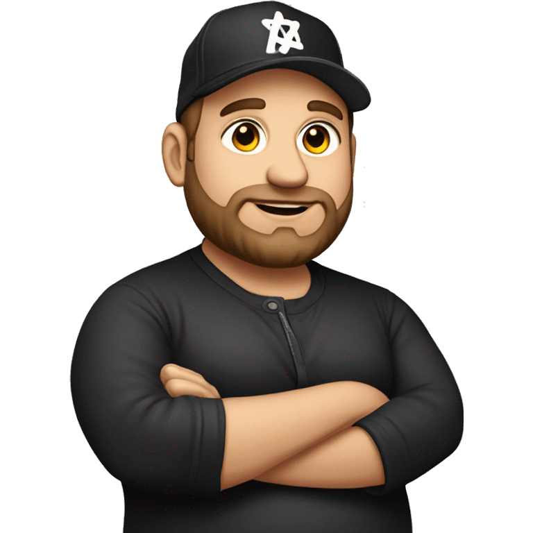 Fat Jewish man in his 30s wearing black trucker hat that says Founder emoji