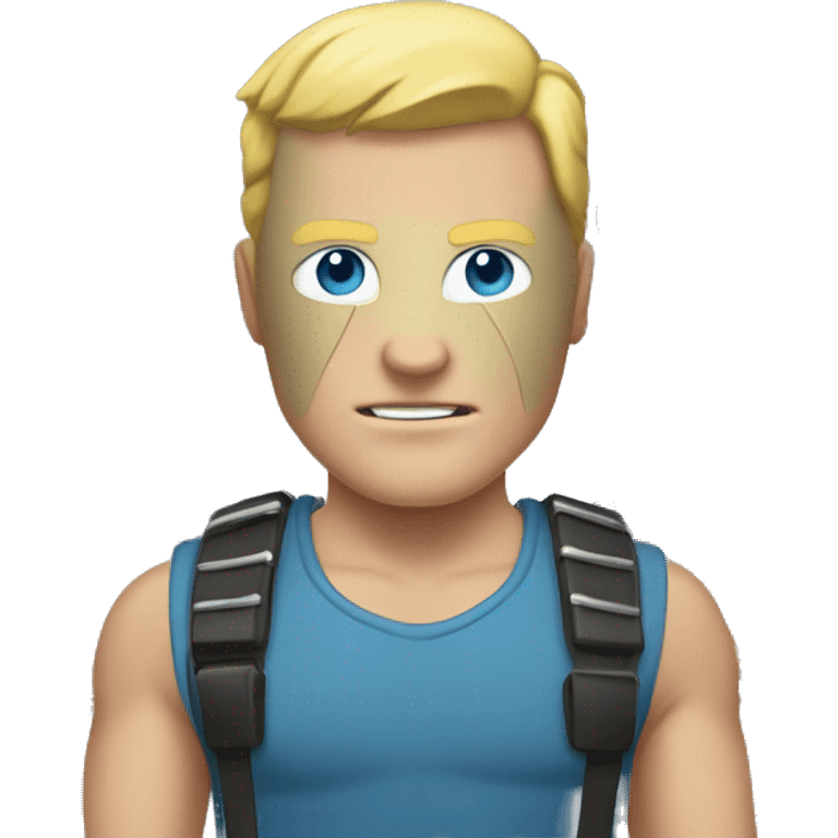 Human with Bane-mask and blond hair on both sides and gray-blue eyes emoji