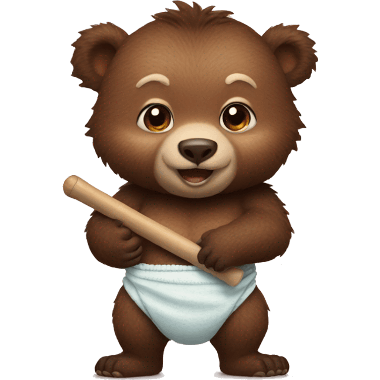 baby Grizzly holding a bat wearing a diaper emoji