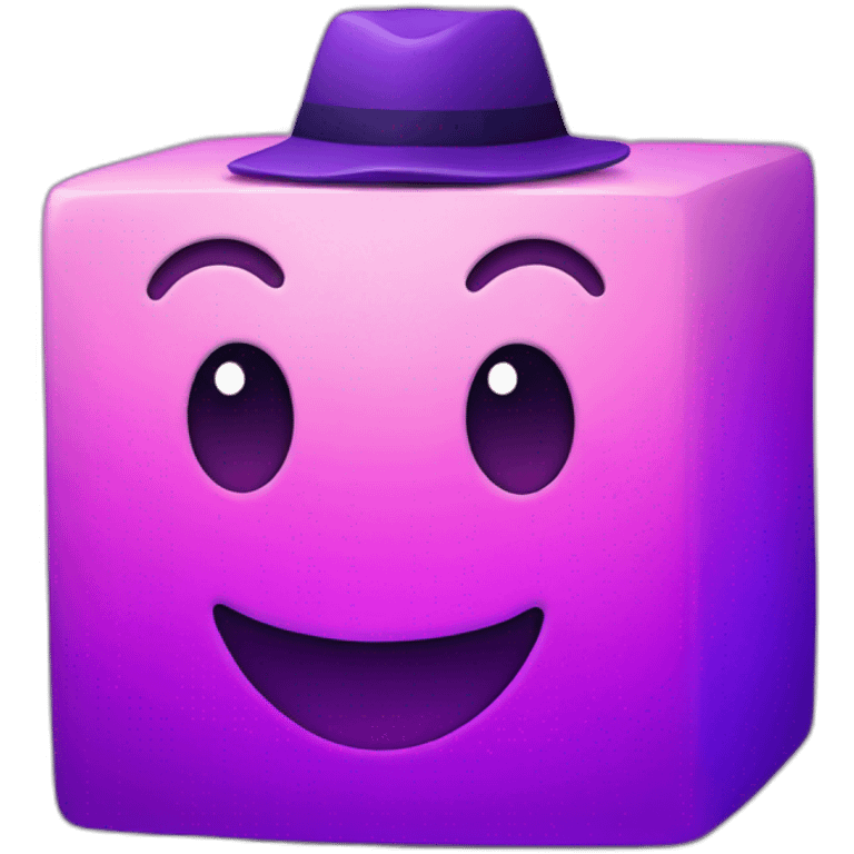 purple gradient smiling cube with 2 long hands and 2 long legs with a hat emoji