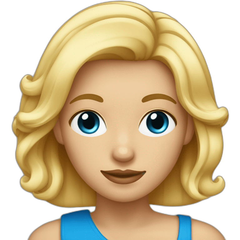 fille blonde bronzé avec les cheveux au carré et les yeux bleu folle emoji