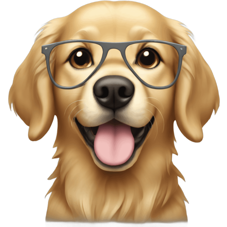 Golden retriever wearing grey glasses emoji