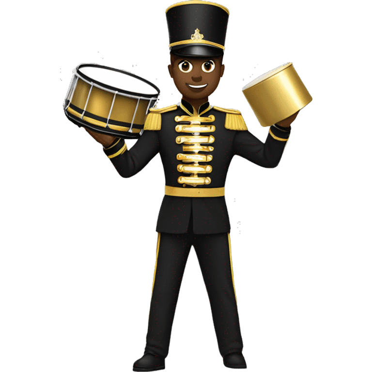 A full body black marching band drum major in a black and gold uniform  emoji