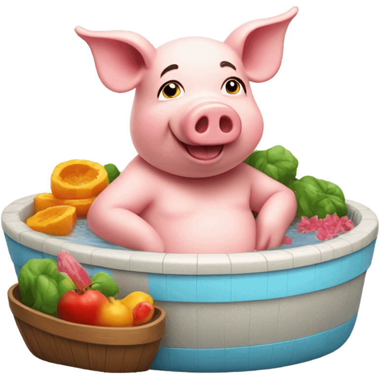 Pig in hot tub of tum emoji