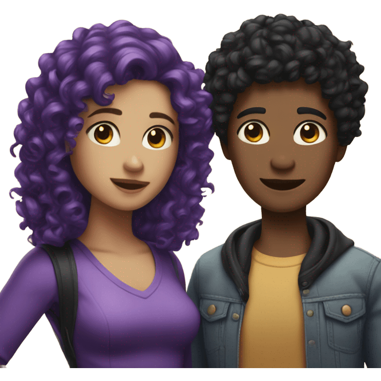 two best friends one short purple curly hair and the other long black hair emoji