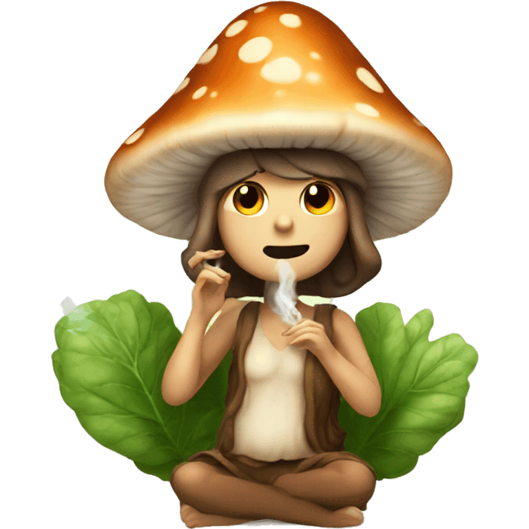 cute brown mushroom fairy smoking herbs  emoji