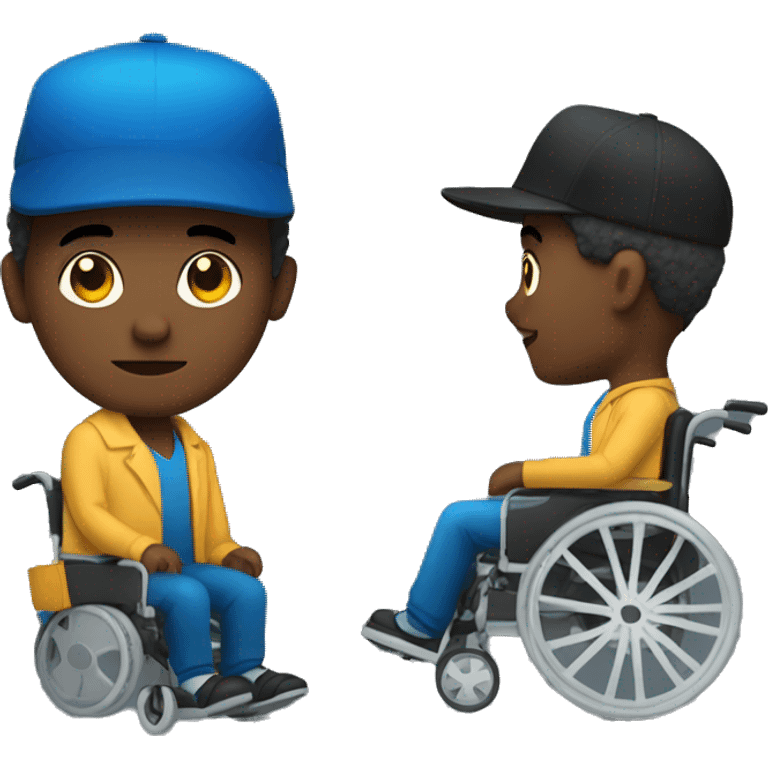 Dark man with blue AF hat sitting in a wheelchair emoji