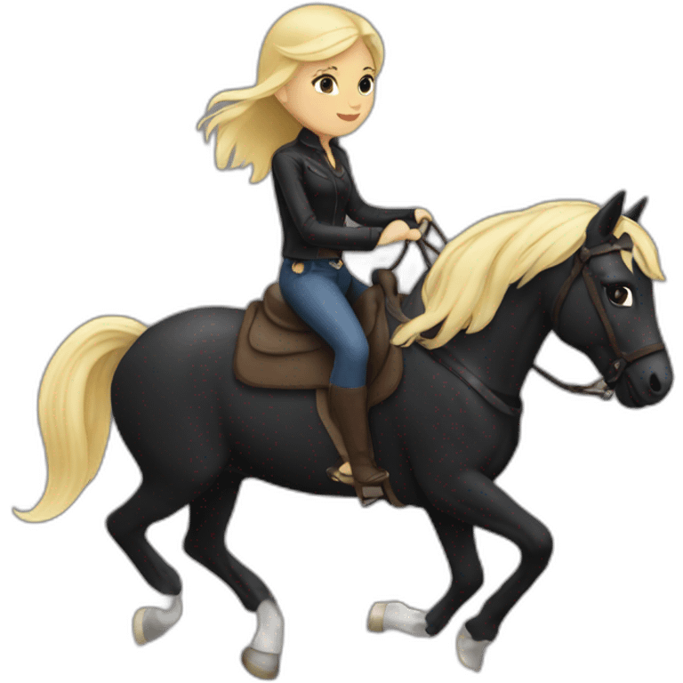 Blonde girl ride with black horse emoji