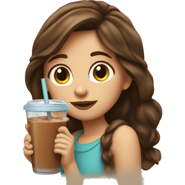 Pretty girl with brown hair sipping iced coffee through a straw emoji